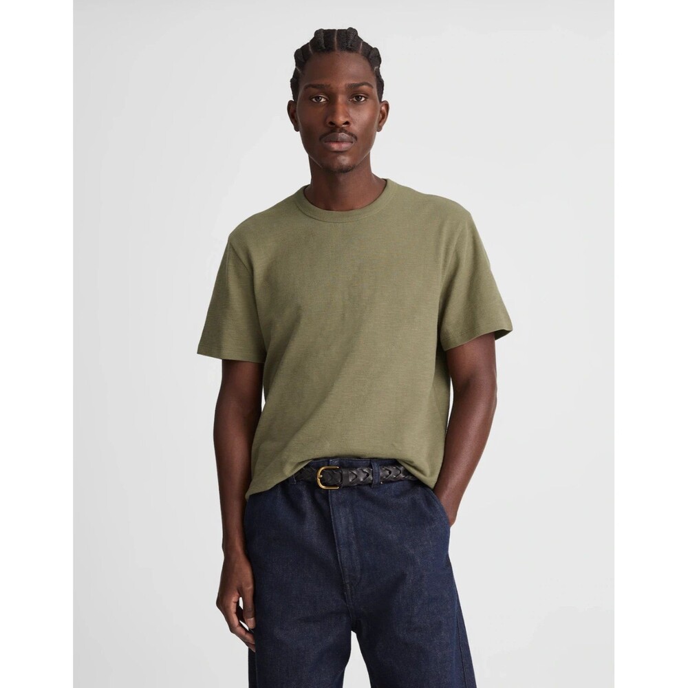 Madewell T-Shirt Mens L Olive Green Heavyweight Slub Knit Tee Cotton Crew NWT